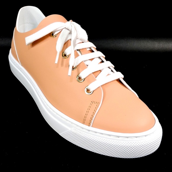 BALDININI 🇮🇹 WOMEN'S COMFORT FLATS PEACH SOFT LEATHER SNEAKERS - Picture 1 of 8